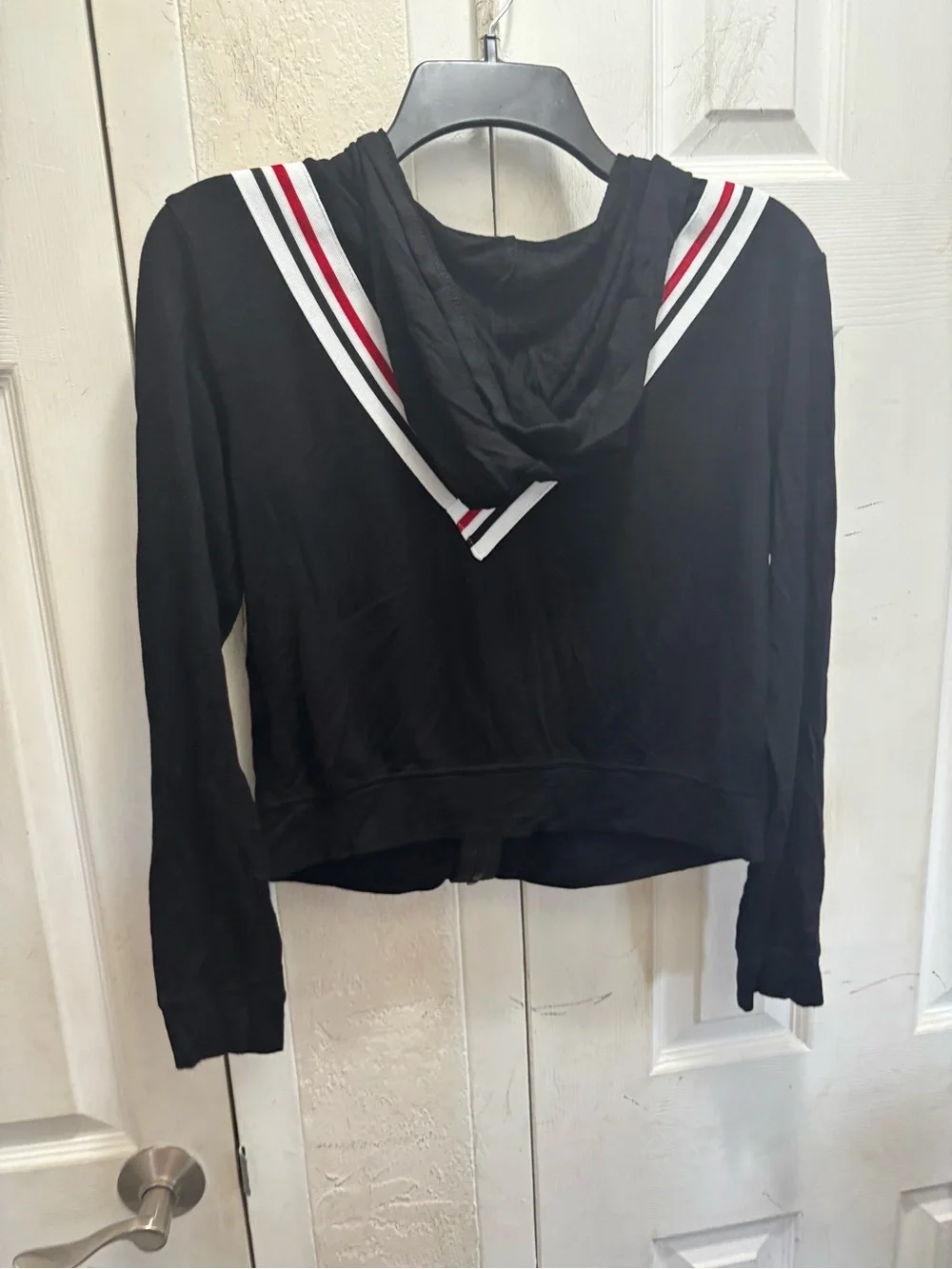 Ultra Flirt Black Zip-Front Hoodie Jacket with White & Red Stripe Detail - Picture 7 of 7